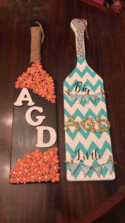 Big And Little Sorority Paddles Alpha Gamma Delta Wood Stain And Coral Flowers From Michael S