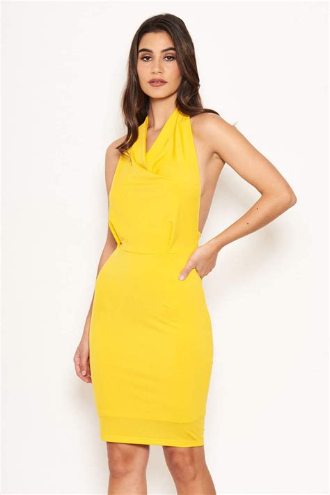 Yellow Halterneck Cowl Dress Ax Paris