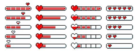 Pixel Game Life Bar With Heart For Animation 8 Bit Progress Bar For