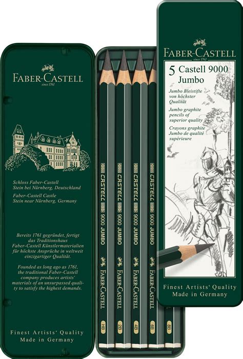 Faber Castell 5 Piece Quality Castell 9000 Jumbo Graphite Pencils In A