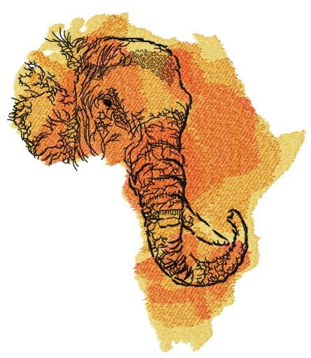 African elephant map embroidery design