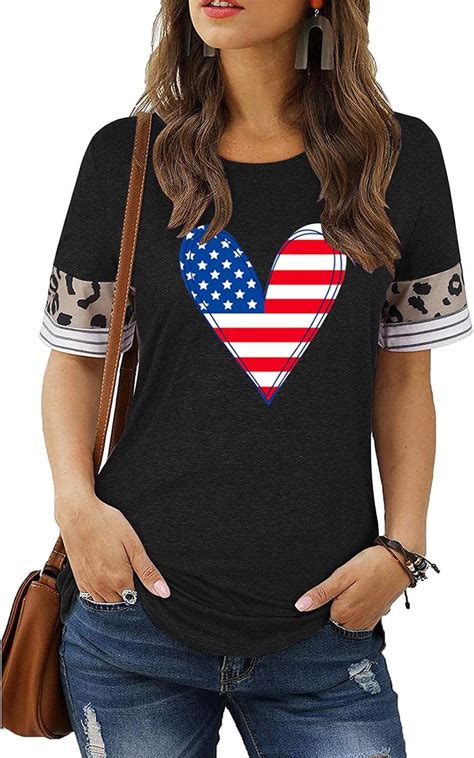 Women S Th Of July Shirts Casual Crewneck Tunic Blouses Love Graphic