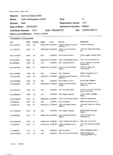 Exam Timetable 2023 6