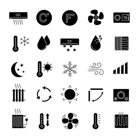 Air Conditioning Glyph Icons Set Air Heating Humidification