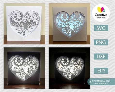 Heart Gears Svg Shadow Box Template Creative Vector Studio