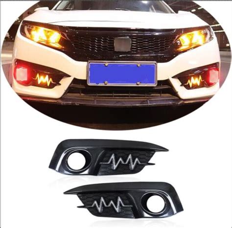 Carbon Fiber Led DRL Front Bumper Fog Light Lightning For Honda Civic