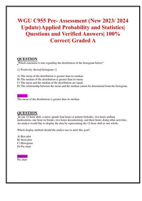 WGU C955 Pre Assessment New 2023 2024 Update Applied Probability