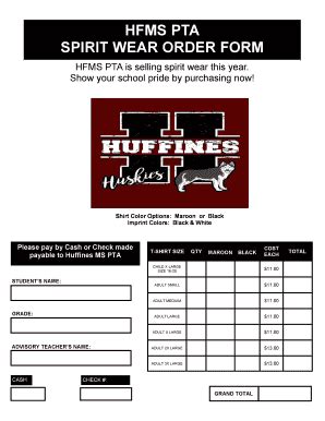 Fillable Online Hfms Pta Spirit Wear Order Form Lisd Net Fax Email