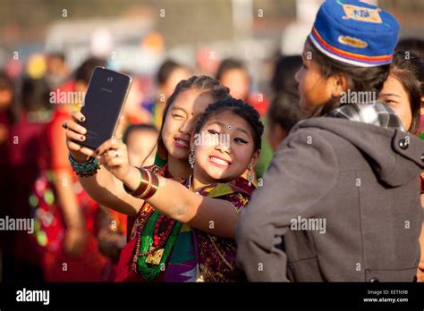 Kathmandu Nepal 21st Jan 2015 Nepalese Ethnic Tamang Girls Take