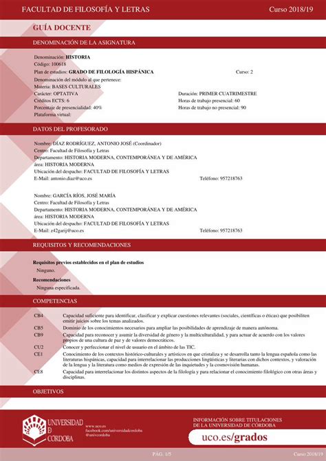 PDF Plan De Estudios GRADO DE FILOLOGA HISP NICA Curso 2