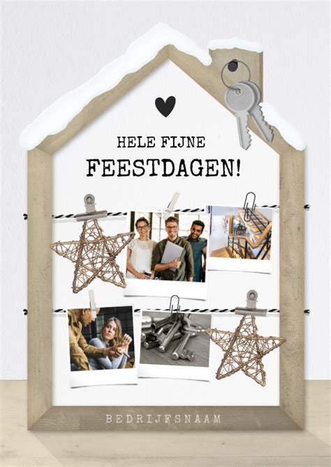 Zakelijke Fotocollage Kerstkaart Met Houten Kaartje Go