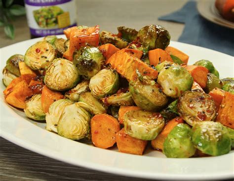 Roasted Brussels Sprouts And Sweet Potatoes With Sesame Honey Glaze Usa