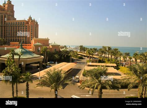 Monorail Train Approaching The Palm Atlantis Luxury Hotel On Artificial