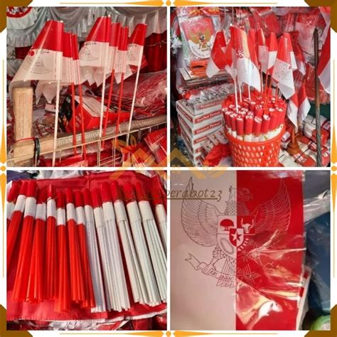 Jual Bendera Stik Merah Putih Garuda Isi 10 Pcs Bendera Plastik Merah