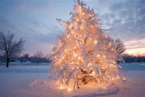 Premium Ai Image Snowcovered Outdoor Christmas Tree With Twinkling