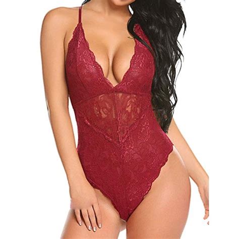 Gluttony Women S Sexy See Through Lace Teddy Bodysuit One Piece