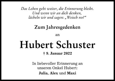 Traueranzeigen Von Hubert Schuster Augsburger Allgemeine Zeitung