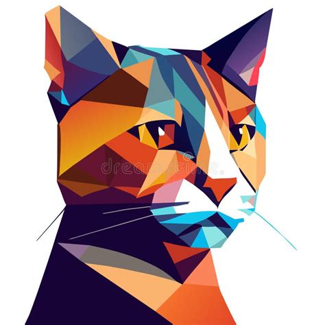 Abstract Cat Portrait In Polygonal Style On White Background Vector