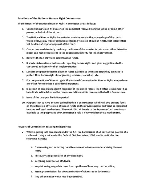 Functions Of The National Human Right Commission Pdf Human Rights