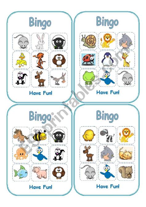 Animal Bingo Boards Part1 Esl Worksheet By Juanbu