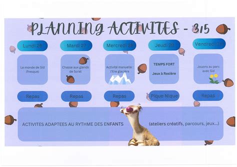 Planning Activit S Mercredis Et Vacances Mission Danimation De