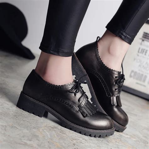 Teahoo Retro Lace Up Oxford Shoes For Women 2018 Autumn Fringe Shoes