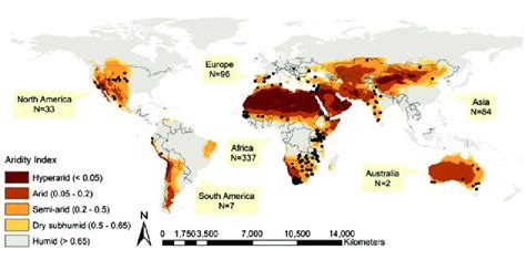 1 Global map of aridity, indicating arid, semi-arid and dry subhumid ...