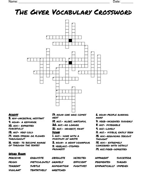 The Giver Vocabulary Crossword WordMint