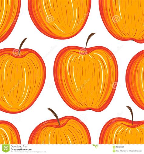 Stylized Apples Seamless Pattern Hand Drawn Decorative Background With