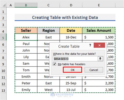 How To Create A Table With Existing Data In Excel Exceldemy