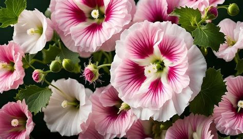 Pink And White Hollyhock Flower Premium Ai Generated Image
