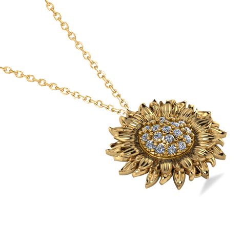 Sunflower Diamond Pendant Necklace K Yellow Gold Ct Ad