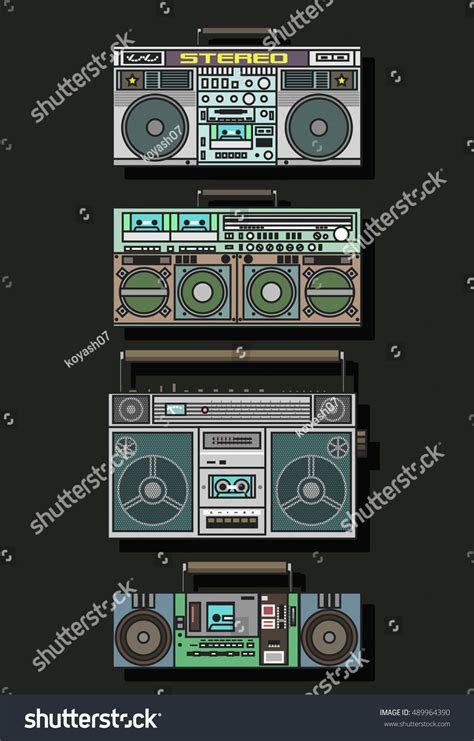 Boombox Set Cassette Stereo Recorders Eighties Vector De Stock Libre