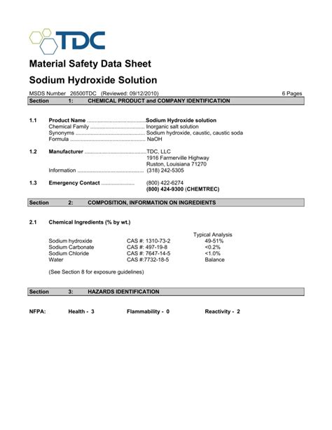 Sodium Hydroxide Msds