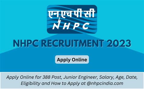 NHPC Recruitment 2023 Apply Online For 388 Post Junior Engineer