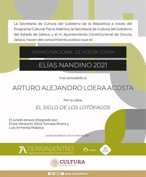 Resultados Premio Nacional de Poesía Joven Elías Nandino Secretaría