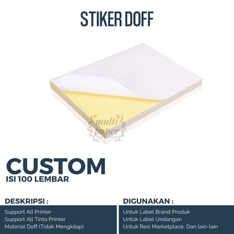 Jual Kertas Stiker Doff Custom Potong Isi 100 Lembar Kertas Stiker