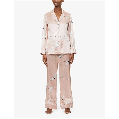 Buy Olivia Von Halle Lila Bird Print Silk Satin Pyjamas At 5 Off