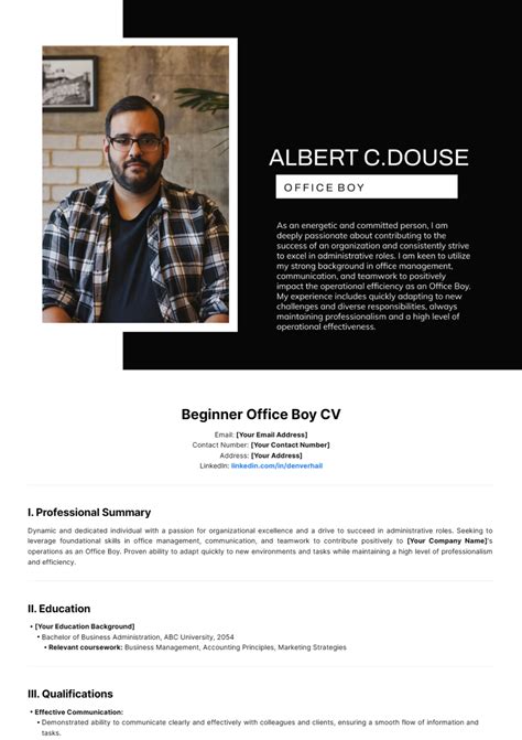 Free Beginner Office Boy Cv Template Edit Online And Download