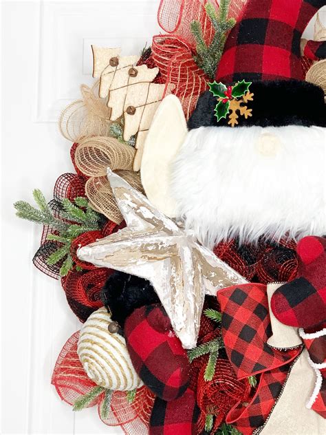 Buffalo Plaid Rustic Elf Christmas Wreath Elf Christmas Decor Rustic