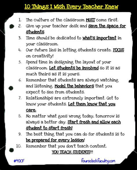 10 Things I Wish Every Teacher Knew 4 Oclock Faculty