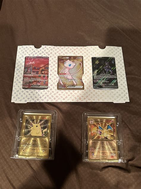 Mavin Gold Metal Charizard Card Gold Pikachu Gold Mew Ex 151 Mew Ex