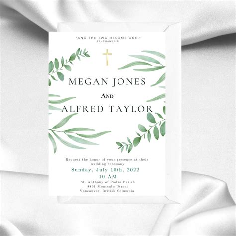 Catholic Wedding Invitation Olive Green Customize Wording Wedding