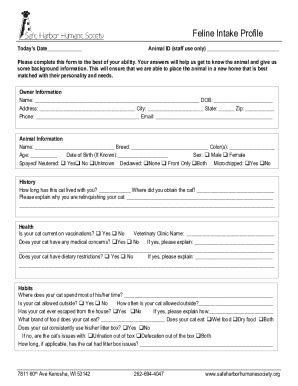 Fillable Online Cat Surrender Form 5 19 18 Fax Email Print PdfFiller