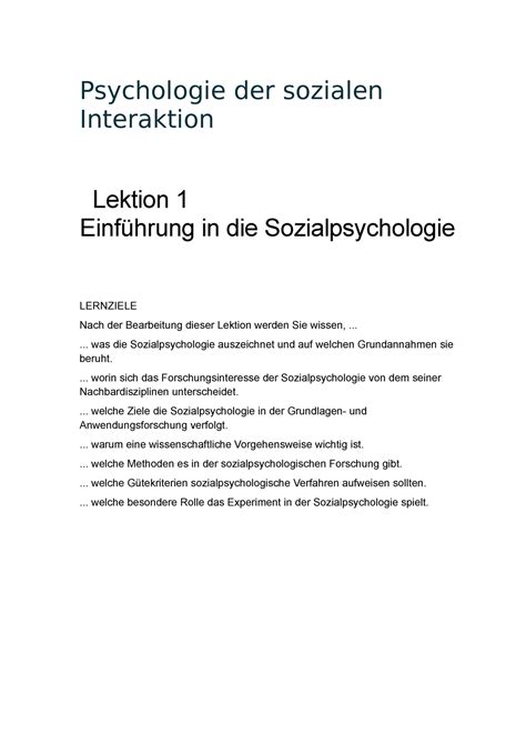 Psychologie Der Sozialen Interaktion Psychologie Der Sozialen