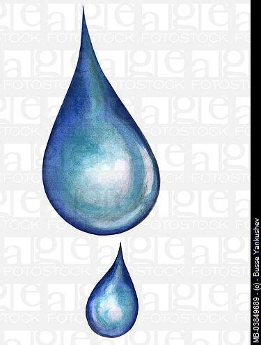 Illustration, drops, graphics, drawing, watercolor, wetness, water-drops, raindrops, two, blue ...