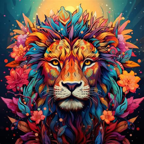 Premium Photo Colorful Lion Head Illustration