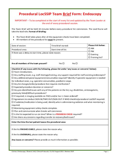 Fillable Online Procedural LocSSIP Team Brief Form Endoscopy Fax Email