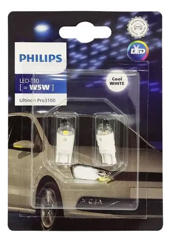 Par De Lâmpadas Philips Led Ultinon T10 W5w Pingo Luz Branca