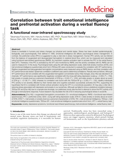 PDF Correlation Between Trait Emotional Intelligence And Prefrontal